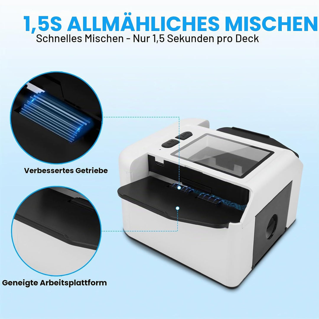 Kartenmischmaschine – Automatischer Elektrischer Kartenmischer, 1–2 Decks, 2000mAh Wiederaufladbar,
