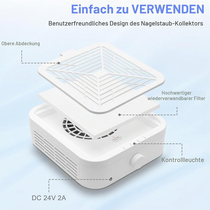 CGBE Staubabsaugung für nägel, 120W Nagelstaubsauger mit 2 Filter Saugstark Professionell Nagel Stau