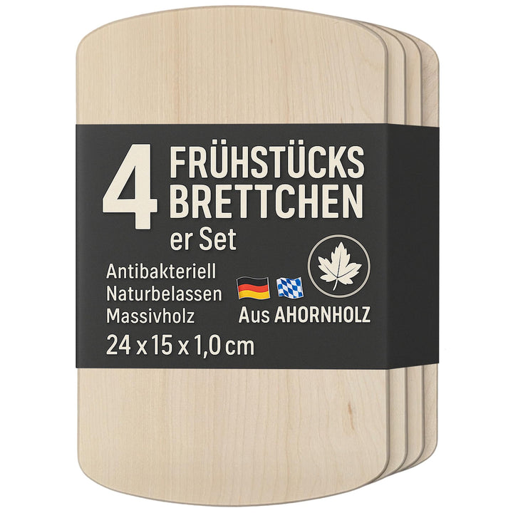 DEKOFANT Frühstücksbrettchen Holz 4er Set gerundet 24x15x1cm Ahorn, 4er Set