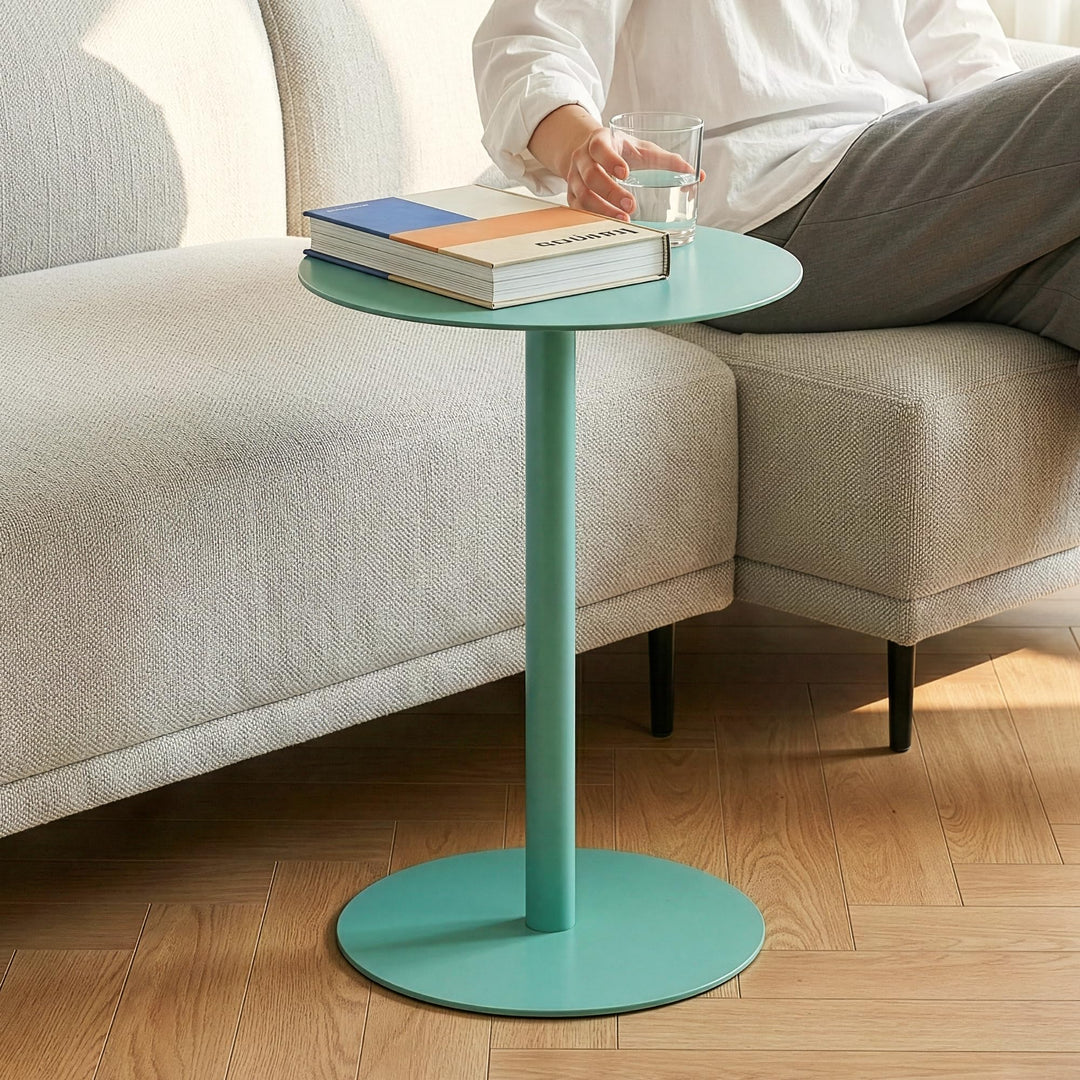 [en.casa] Beistelltisch Nastätten Gartentisch Couchtisch mit Metallgestell rund Sofatisch modernes D