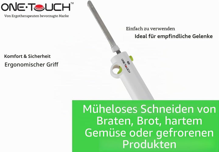 ONE TOUCH Kabelloses Elektromesser KC 157 – Akku-Küchenmesser mit 2 Edelstahlklingen (25cm), 3h Lauf