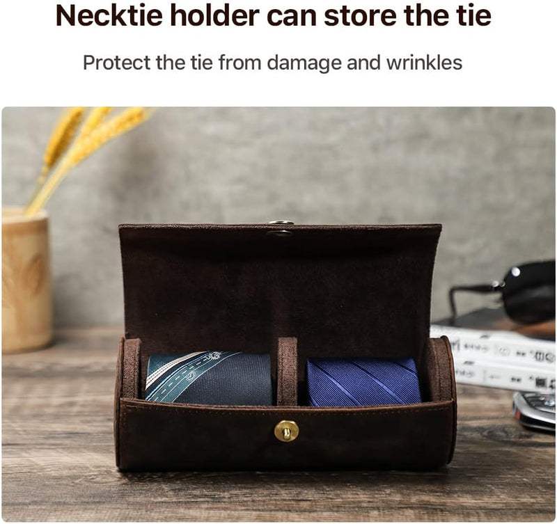 Hiram Tie Storage Organizer Holder Echtes Leder gemacht tragbare Zylinder Krawattenhalter, Krawatten