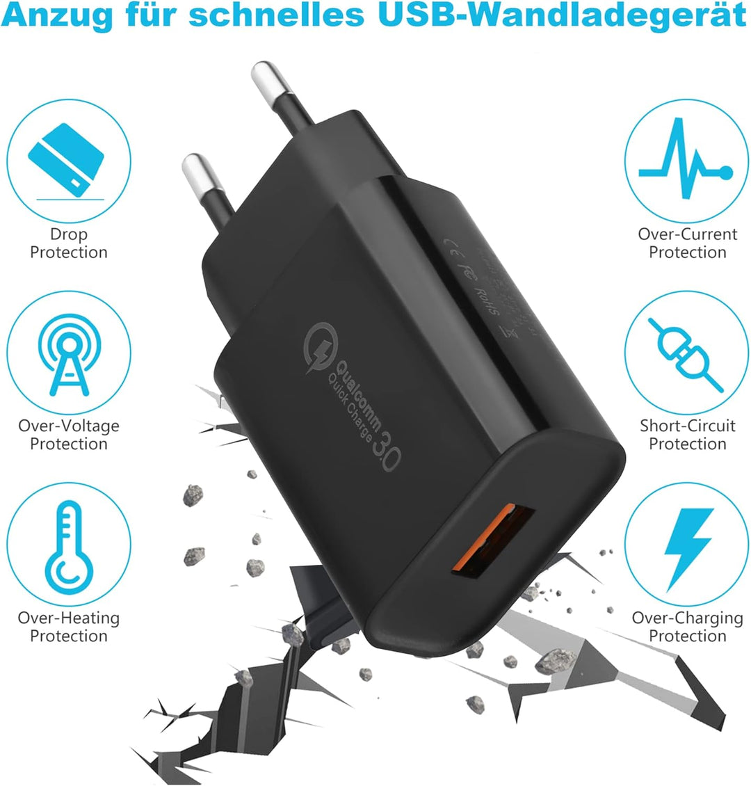 4 Stücke USB Ladegerät Stecker, 18W Quick Charge 3.0 Schnellladegerät Ladestecker USB Netzteil für S