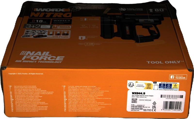 WORX WX844.9 NITRO 20V 18GA Akku-Tacker - 80 Klammern/min Schiessen – für Klammern 19-40 mm - elektr