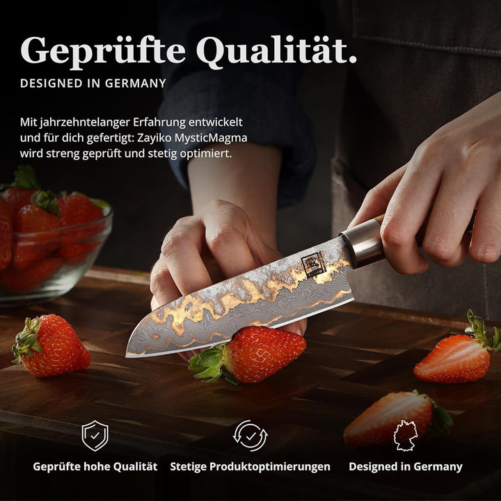 zayiko MysticMagma Damastmesser Santoku (klein) I Messer mit 12 cm Klinge gefertigt aus 67 Lagen Dam