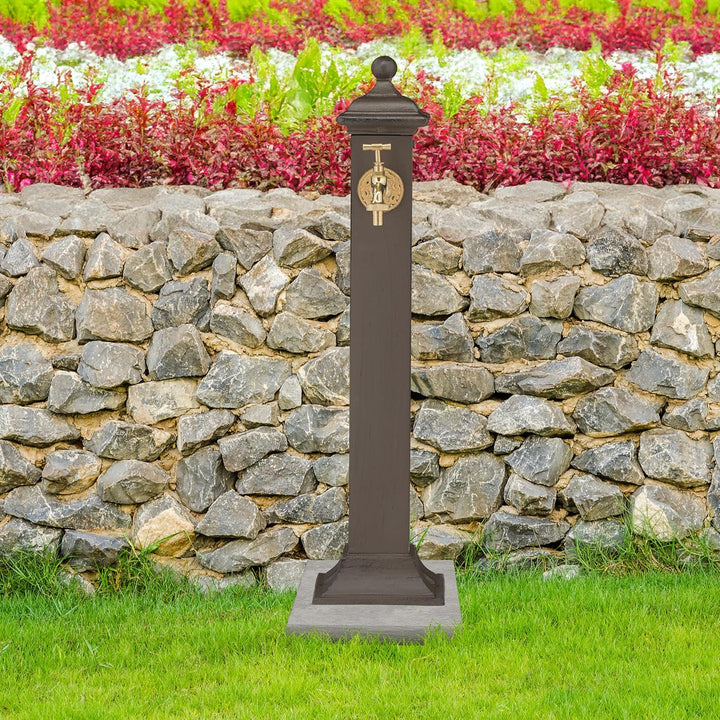 Relaxdays Standbrunnen Antik, mit Wasserhahn, HBT 71x17x21cm, Wasserzapfsäule Garten, Terrasse, Zier