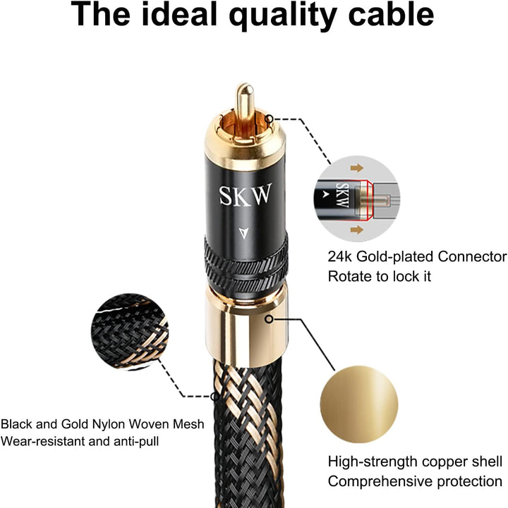 SKW Upgrade Cinch-Audiokabel 2 x Cinch auf 2 x Cinch Stecker mit selbstverriegelndem Stecker, RCA Ka
