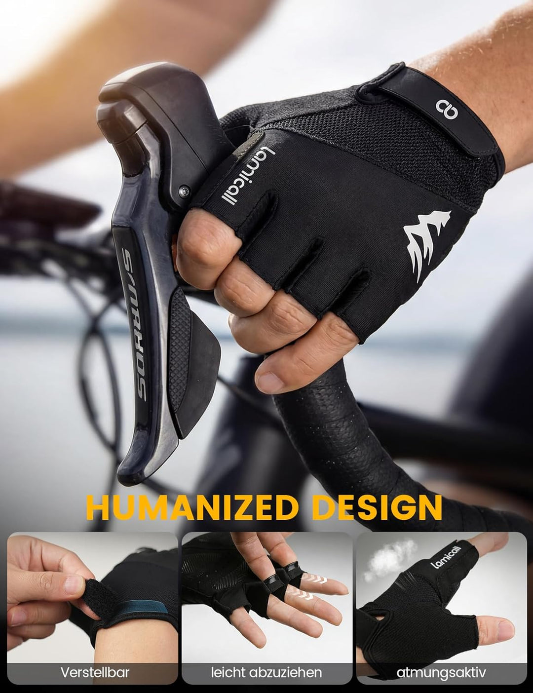Lamicall Fahrradhandschuhe Herren & Damen, Fitness Handschuhe - [Stossdämpfend & Atmungsaktiv] Halbf