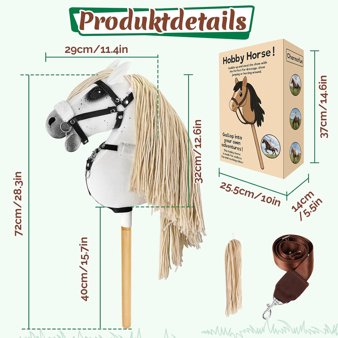 Hobby Horse, A3 Kopfgrösse Steckenpferd Kinder, Hobby Horsing mit Weichem Plüschhalfter, Fliessendem