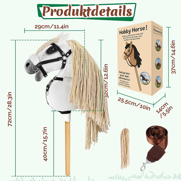 Hobby Horse, A3 Kopfgrösse Steckenpferd Kinder, Hobby Horsing mit Weichem Plüschhalfter, Fliessendem