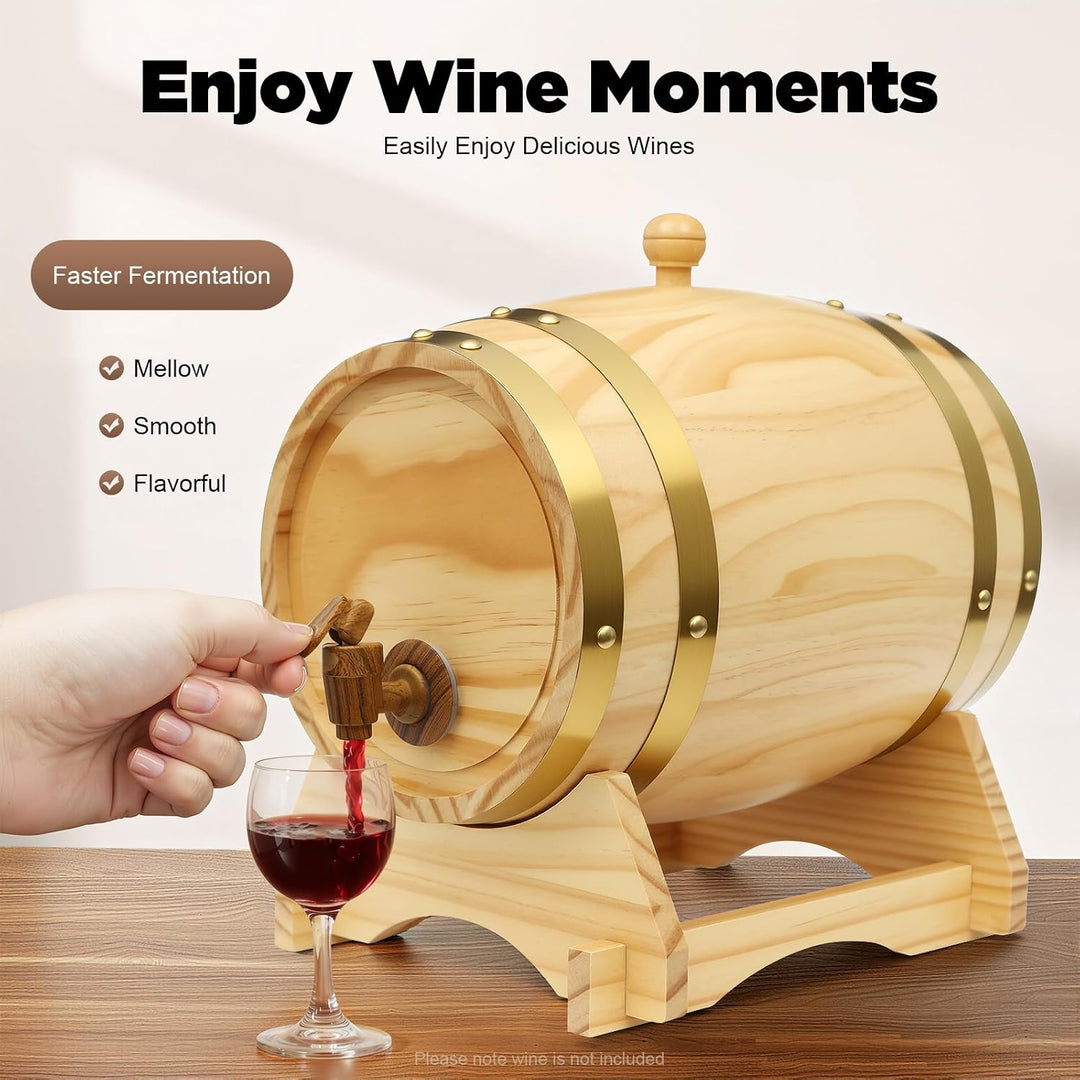 5L Weinfass Original Holz Weinfass für Wein und Whiskey, Schnapsfass mit Zapfhahn und Ständer, Holzf
