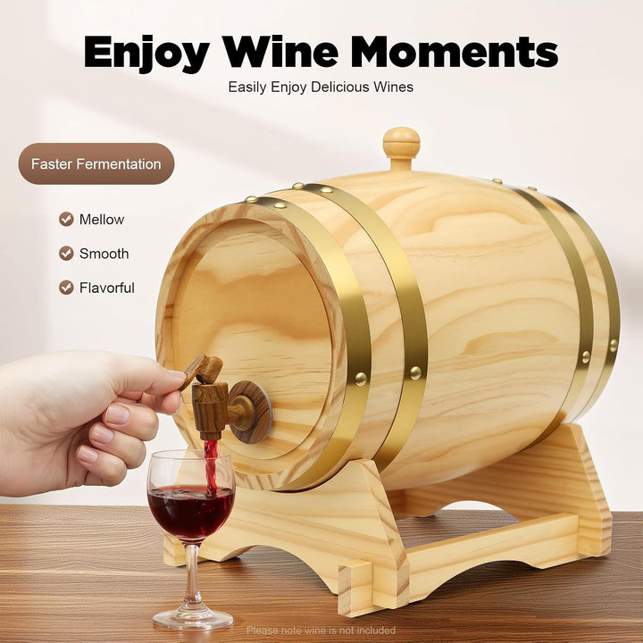 5L Weinfass Original Holz Weinfass für Wein und Whiskey, Schnapsfass mit Zapfhahn und Ständer, Holzf