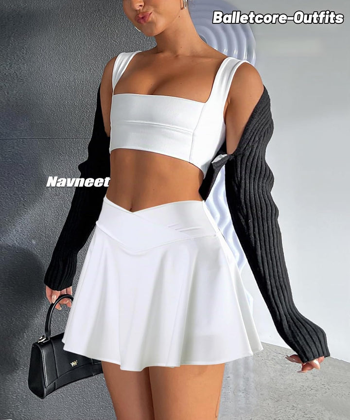 Navneet Tennisrock Crossover Rock mit Hose drunter Hosenrock Damen Sportrock Faltenrock Minirock Gol