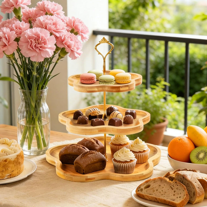 Etagere 3 etagen, Etagere Holz, ObstEtagere 3 Stöckig und Blumenform-Design, Cupcake Ständer mit Met