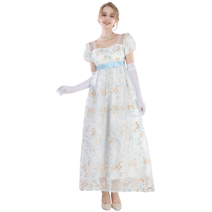 CR ROLECOS Viktorianisches Kleid Damen Regency Kleid für Frauen Bridgerton Puffy Ballkleid mit Hands