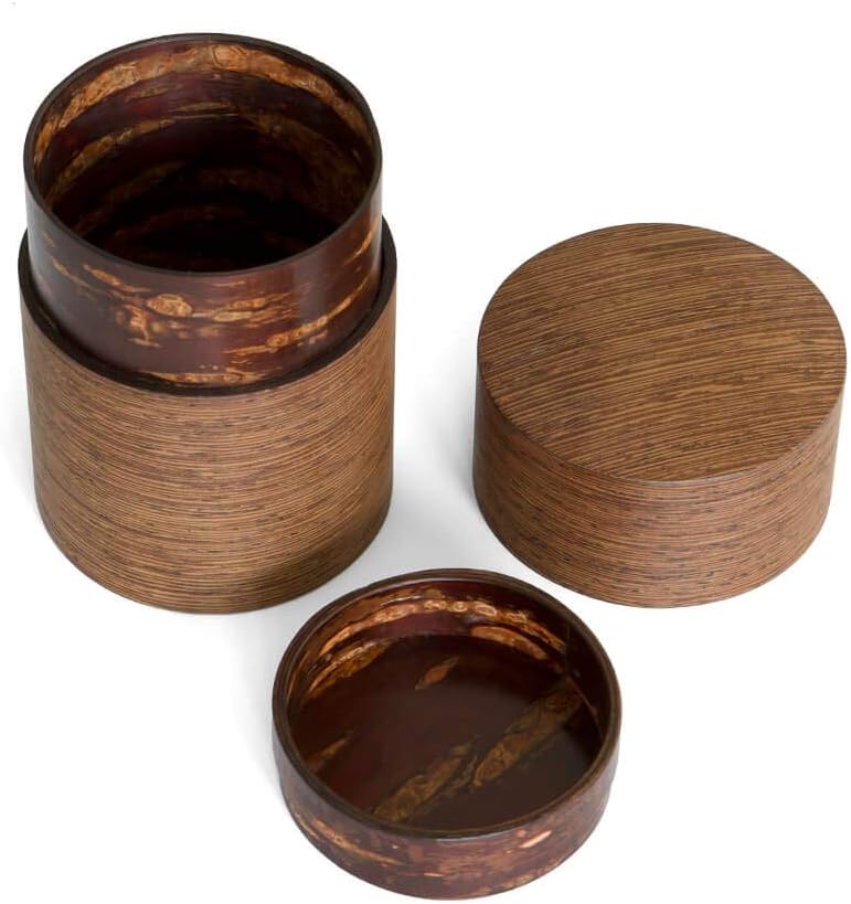 Denshiro - japanische Teedose rund 150g losen Tee, Obizutsu Wenge, braun, Wenge-Holz und Kirsch-Baum
