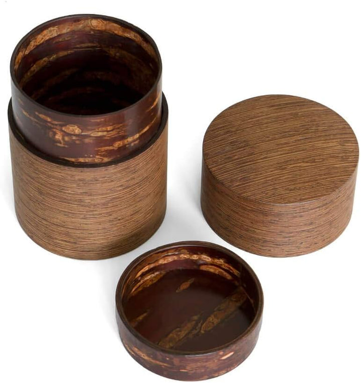 Denshiro - japanische Teedose rund 150g losen Tee, Obizutsu Wenge, braun, Wenge-Holz und Kirsch-Baum