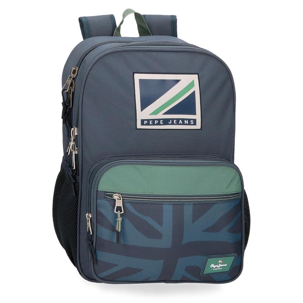 Pepe Jeans Tom Schulrucksack mit Zwei Fächern Blau Rucksack 40, Rucksack 40
