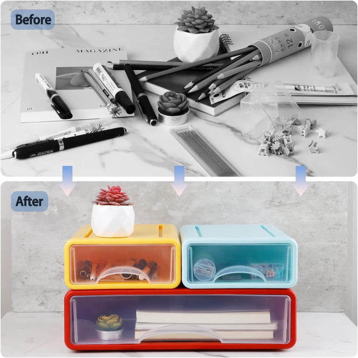 3Pcs Schreibtisch Organizer Schubladen, Stapelbare Desktop Aufbewahrungsbox mit 3 Schubladen, Büro S