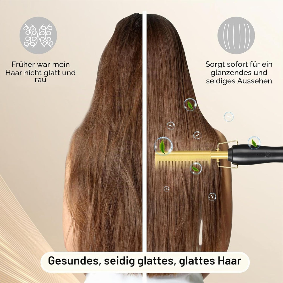 Elektrischer Heisskamm, 2 in 1 Elektrische kamm Haarglätter Glättbürste, 80℃-230℃ Electric Hot Comb