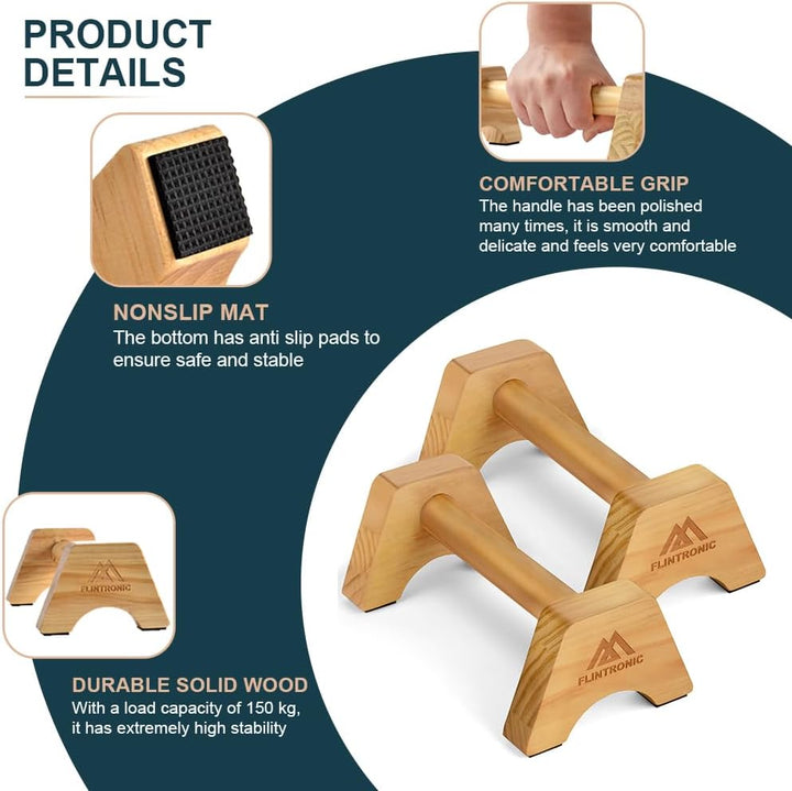 flintronic Liegestützgriffe Holz, 1 Paar Rutschfeste Push Up Bars, Holz Parallettes, Ergonomische Ha