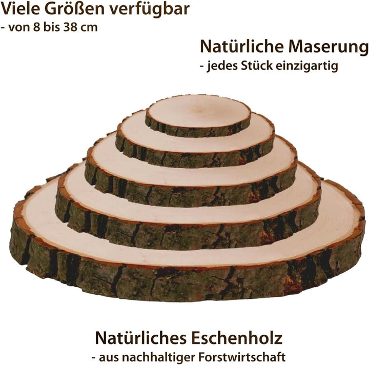 Rindenbrett rund Esche/Erle – natürliche Baumscheibe mit Rinde, Deko- & Servierbrett, ideal für Bran