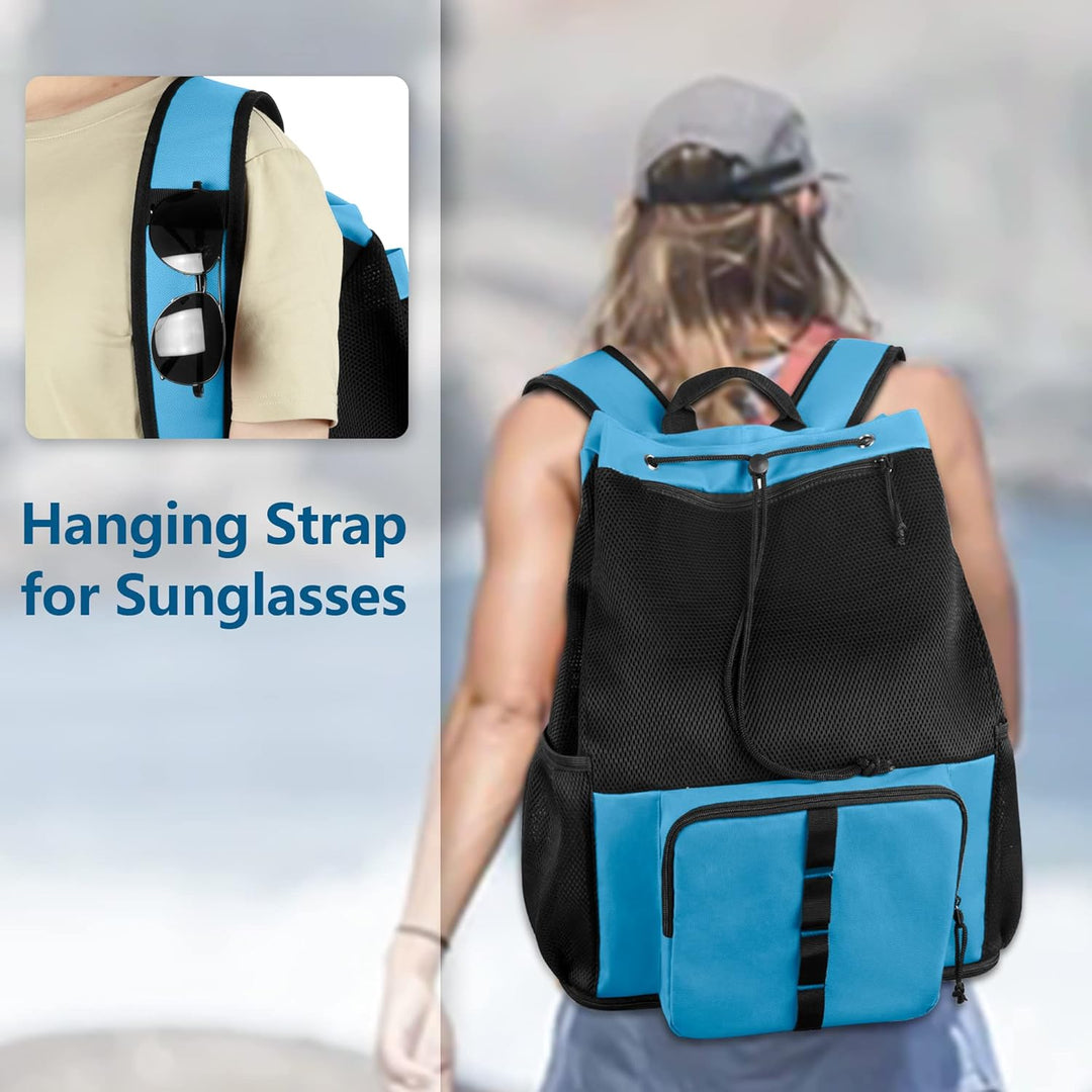 Fasrom Mesh Strandrucksack mit Reissverschluss unten zum Schwimmen | Reissverschluss Unten, Wasserdi