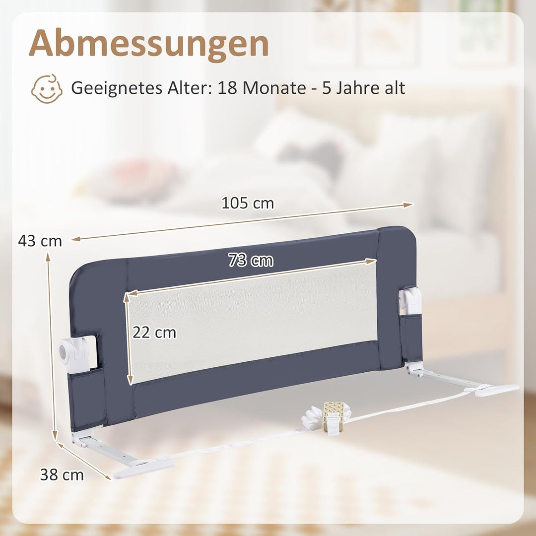 DREAMADE Bettgitter 150/120/105 cm, Kinderbettgitter Schutz, Kinderschutzgitter aus PP &amp; Oxford, Bab