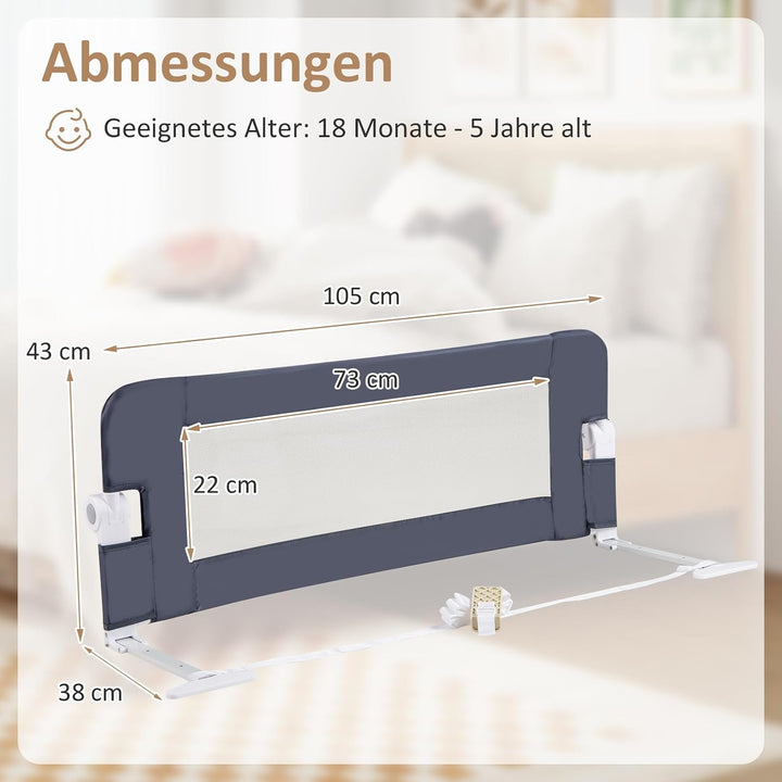 DREAMADE Bettgitter 150/120/105 cm, Kinderbettgitter Schutz, Kinderschutzgitter aus PP &amp; Oxford, Bab