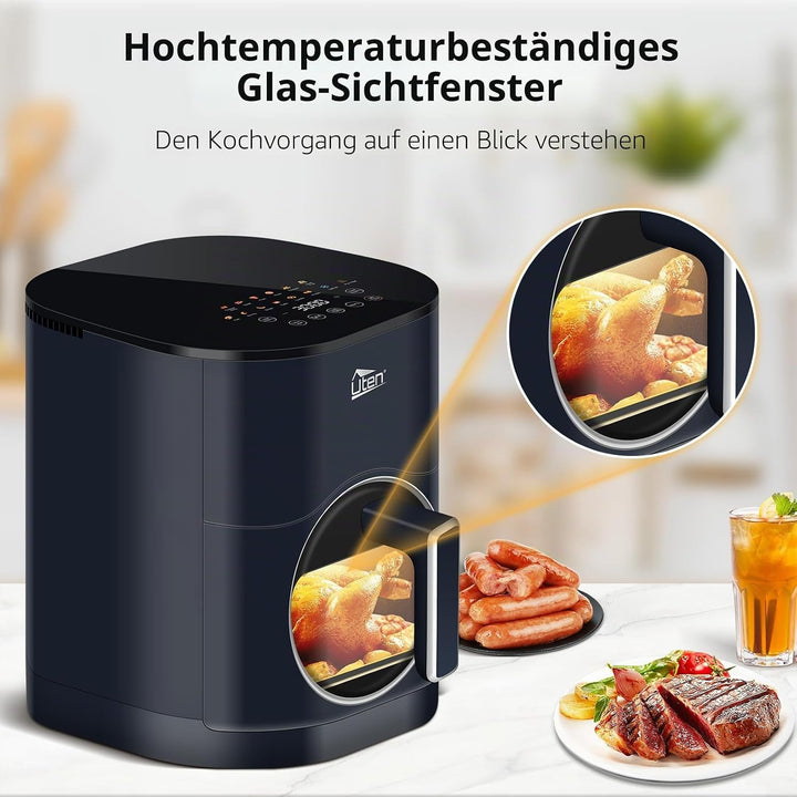 Uten Dual Blaze Heissluftfritteuse 5,5 L mit Sichtfenster, Farbbildschirm, 14 Programme, Verzögerter