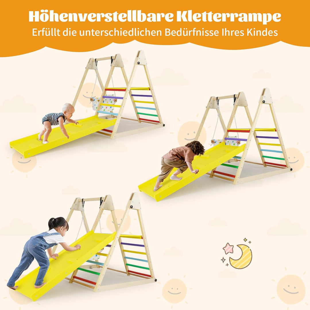 COSTWAY Klettergerüst Indoor, 4 in 1 Schaukel & Ruheplattform & Kletterrampe & Leiter, Kletterset zu