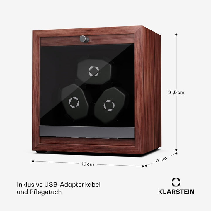 Klarstein Uhrenbeweger für Automatikuhren, Automatik-Uhrenbeweger für 3 Uhren mit Acryl-Tür, Automat