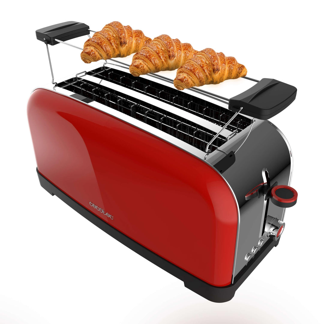 Cecotec Vertikaler Toaster mit 2 langen Schlitzen Toastin' Time 1500 Rot. 1500 W, 4 Brotscheiben, 3,