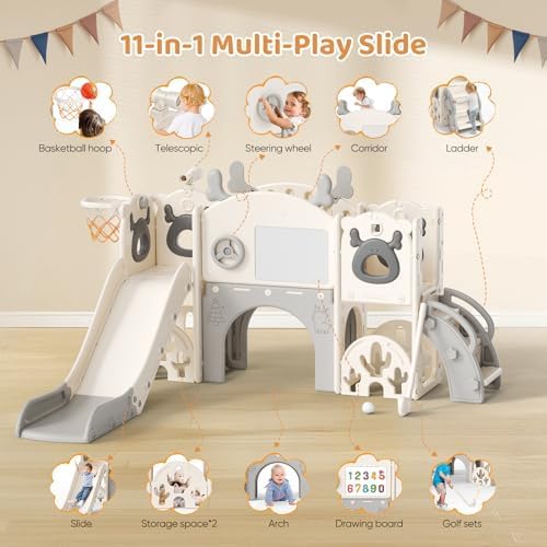 Weihnacht Selch Rutsche,11-in-1-Kleinkindrutsche,mit Basketballkorb, Basketball,Gartenklettergerüst,