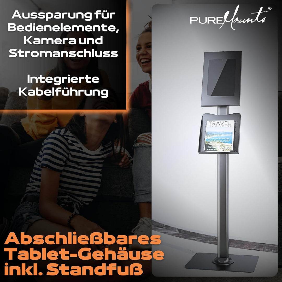 PureMounts® Tablet Halterung mit abschliessbarem Stahlgehäuse für iPad 5/6/7/8/9/ IPad Air 9.7"/ 10.