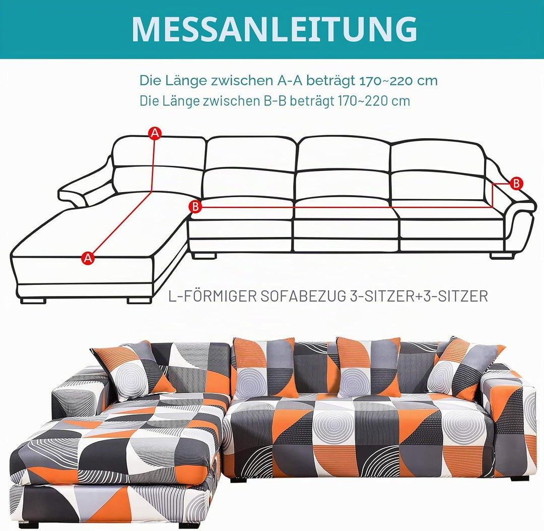 ShowyLive Sofa Überzug Couch Überzug 2er Set für Ecksofa L-Form Sofabezug 3 Sitzer+3 Sitzer, mit 4 S