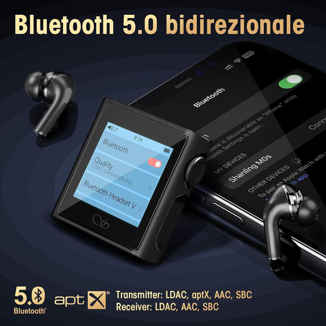 SHANLING M0s Hi-Fi-MP3-Player, Mini-DAC,AMP HD-Touchscreen, Bluetooth 5.0, unterstützt verlustfreien