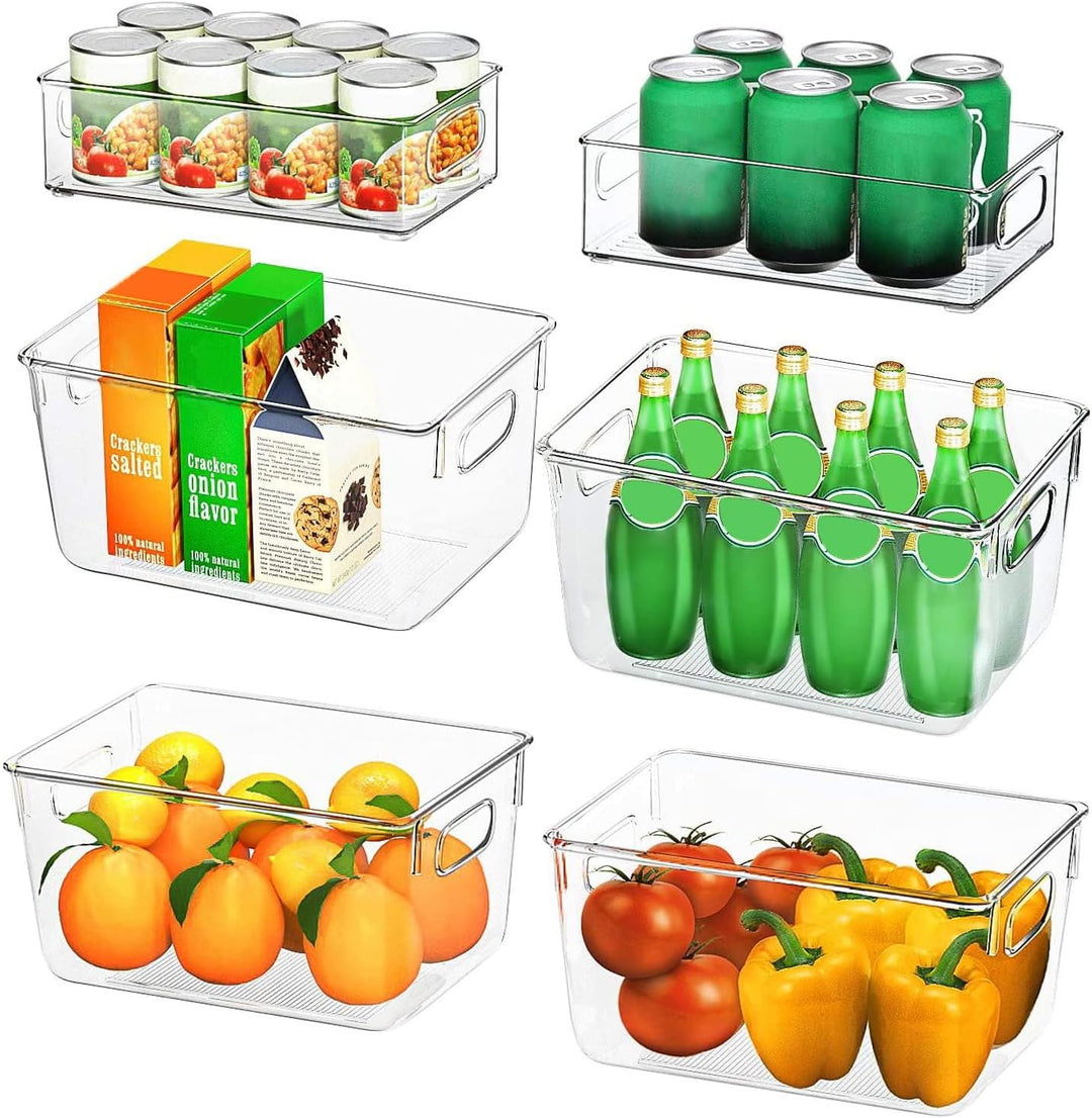 FINEW Kühlschrank Organizer 6er Set (4 Grosse/2 Mittel), Hochwertig Speisekammer Vorratsbehälter mit