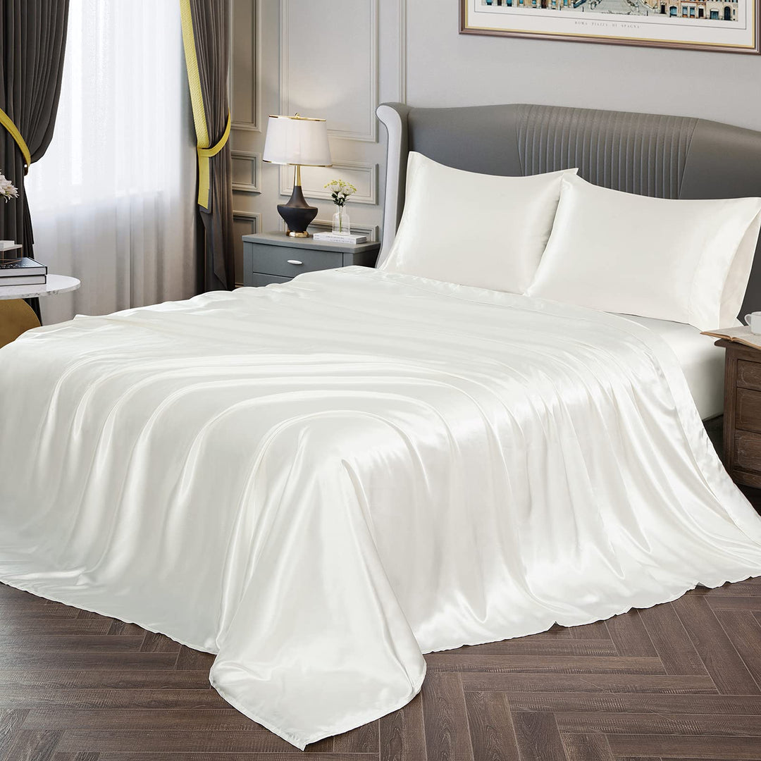 Vonty Satin-Bettlaken in voller Grösse, seidig weiches Satin-Bettlaken-Set, 1 Spannbetttuch mit tief