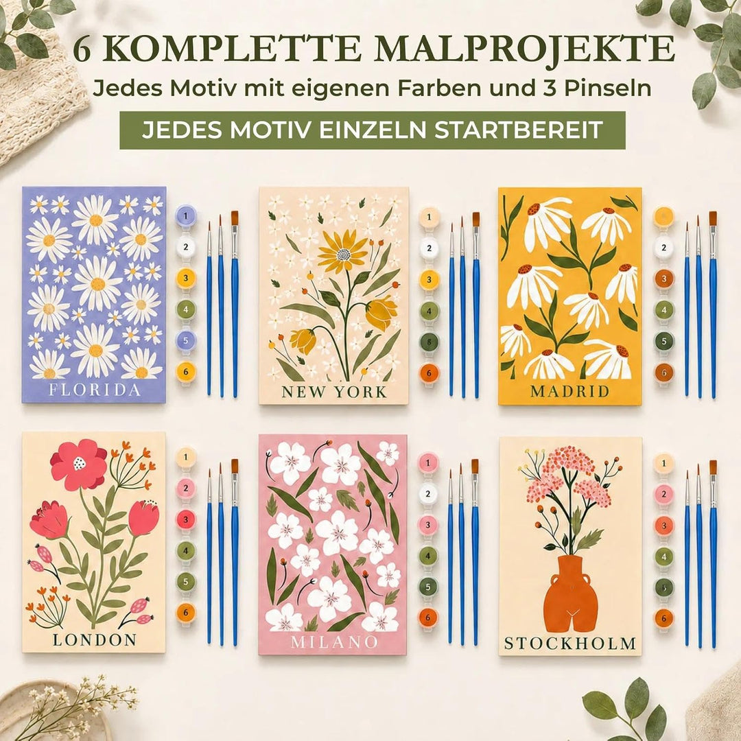 JATOK 6 Stück Malen Nach Zahlen Erwachsene, DIY Blumen für Anfänger, Handgemalt Ölgemälde Leinwand K