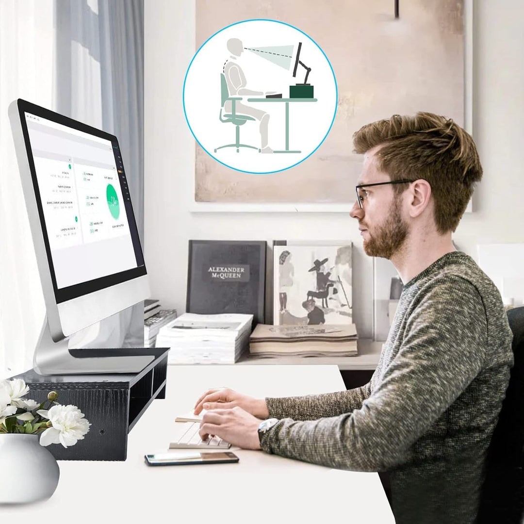 Holz Laptopständer 2-stufiger Laptopständer & Monitorständer mit Ablagefach, ergonomische Monitorerh