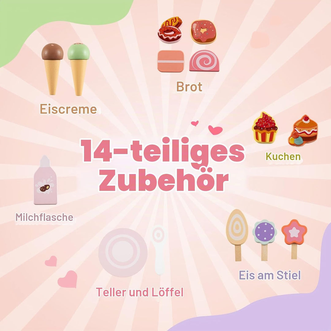 DREAMADE Lauflernwagen Holz, 6-in-1 hölzerne Lauflernhilfe, Baby Walker mit Blöcken &amp; Zubehör, Lernl