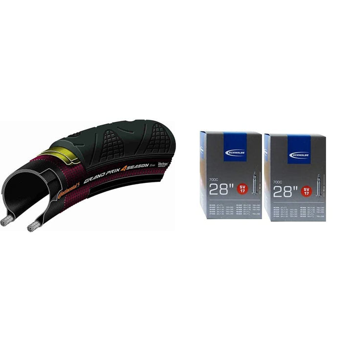 Continental Fahrradreifen Grand Prix 4 Season 32 Bundle mit Fahrradschlauch, 40mm 2er Set, Season 32