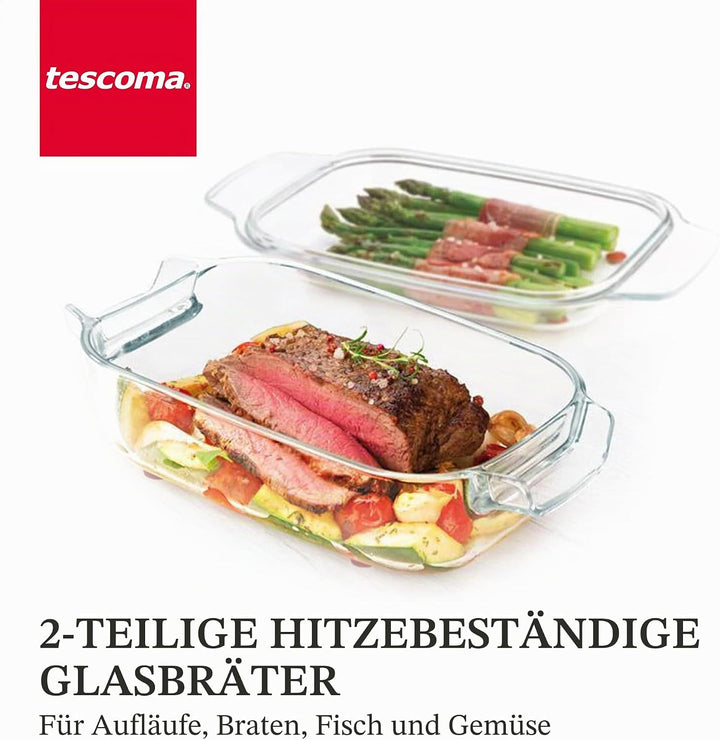 Tescoma GrandChef Rechteckbräter mit Deckel, Glas, 40 x 26 cm, 40 x 26 cm
