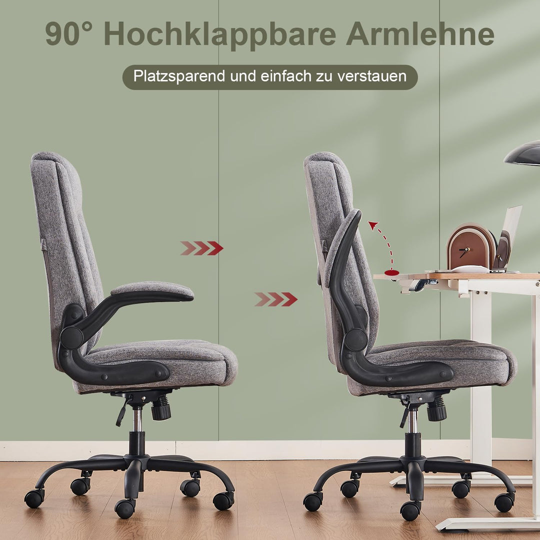 CASTLOVE Bürostuhl Ergonomisch Schreibtischstuhl Chefsessel Mit Gepolsterten Armlehnen Klappbar, Höh
