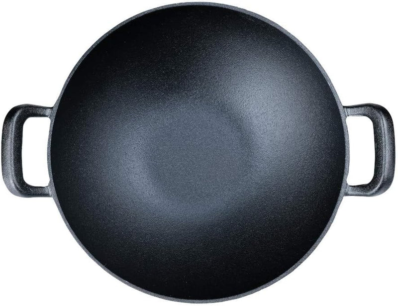 SANTOS Gusseisen Wokpfanne rund - Guss-Wok - Ø 32cm - 3,52 kg - Feuertopf - Grilltopf - ideal für La