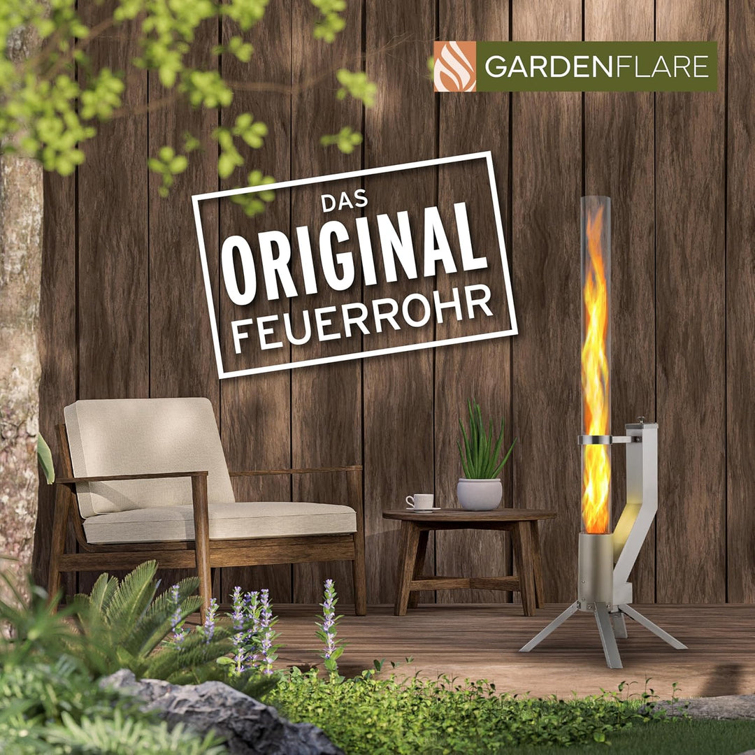 Gardenflare GARDENFLARE Feuerrohr Klassik – Edelstahl Feuersäule und Pelletfackel für Tolles Ambient