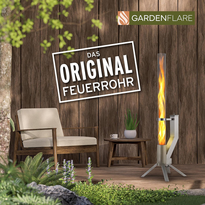 Gardenflare GARDENFLARE Feuerrohr Klassik – Edelstahl Feuersäule und Pelletfackel für Tolles Ambient