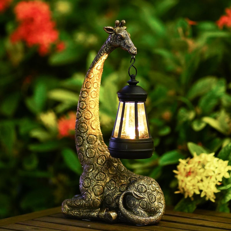 Yeomoo Giraffe Gartendeko mit Solarlampe - Giraffen Gartenfiguren Deko für Draussen mit Wetterfest L