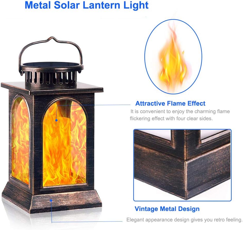 SOLARBABY Solar Laternenleuchten für den Aussenbereich Garten, Metall flackernde Flamme Hängelaterne